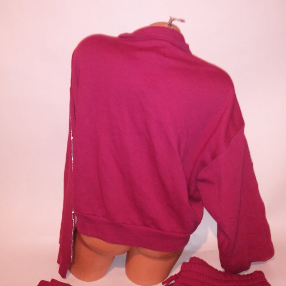 Victoria Secret Jogger Set Crop Top Sweater & Pants XXL 2X Berry Rhinestone Blin - Picture 8 of 12
